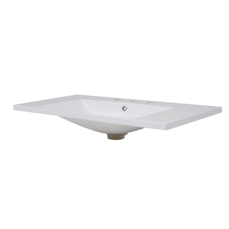 Lavabo de salle de bain en résine 36 po x 18 po avec trop-plein. Baignoire encastrée pour les petites salles de bain. Design, lavabo blanc, espaces de coiffeuse. Usure et durabilité,