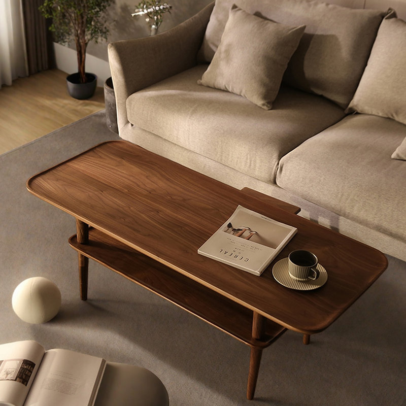 Table basse minimaliste à double couche en bois massif, H 17,71 po x L 47,24 po x l 19,29 po