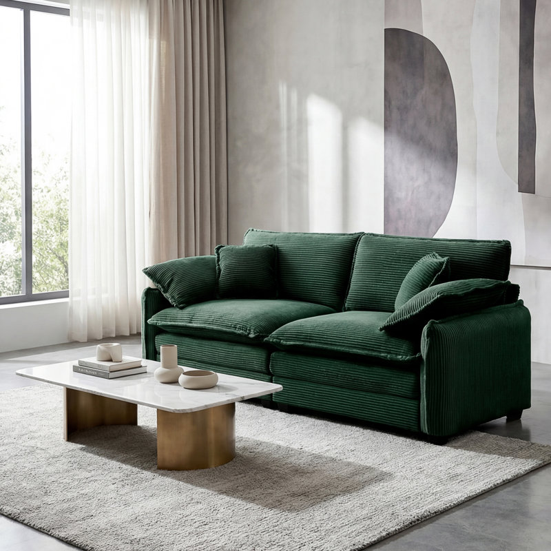 Sofa, Loveseat Sofa,  Corduroy Fabric, For Living Room, Green