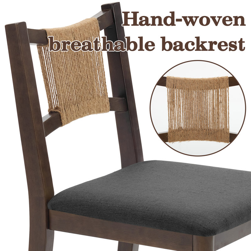 Hand-Woven Rope Dining Chair with Upholstered Seat, Noir