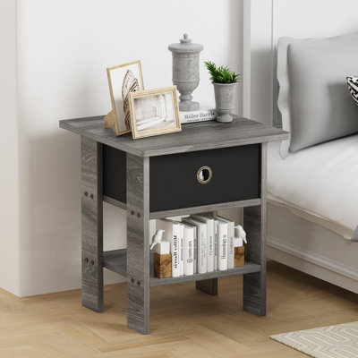 17.7'' End Table Bedside Table With Bin Drawer, French Oak Grey