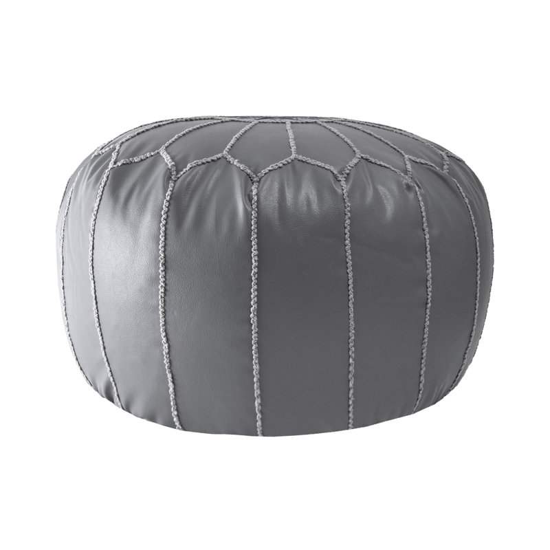 Pouf rond en similicuir de 20 po de largeur, Faux cuir gris