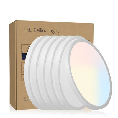 6PK 12 Inch Dimmable LED Flush Mount Ceiling Light, 2700K-6500K Adjustable,24W 2880LM Modern Thin Flat Round Fixtures For Low Ceiling Bedroom Kitchen Hallway Basement Closet