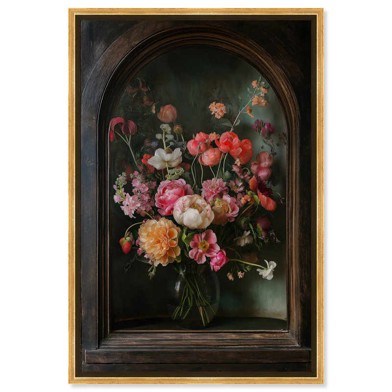 Art floral gothique sur toile «Elegance fugace» par Art Remedy, Cadre doré, H 16 po x l 11 po