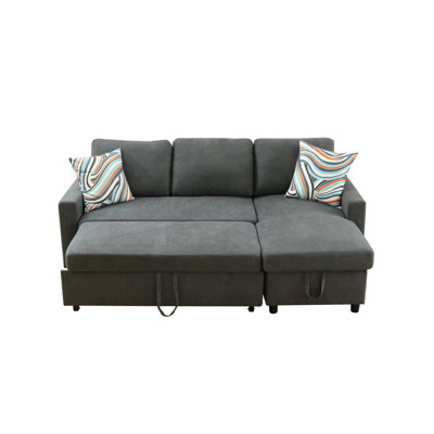 83.6" L-Shaped Convertible Sectional Sofa Bed With Storage Chaise And Throw Pillows