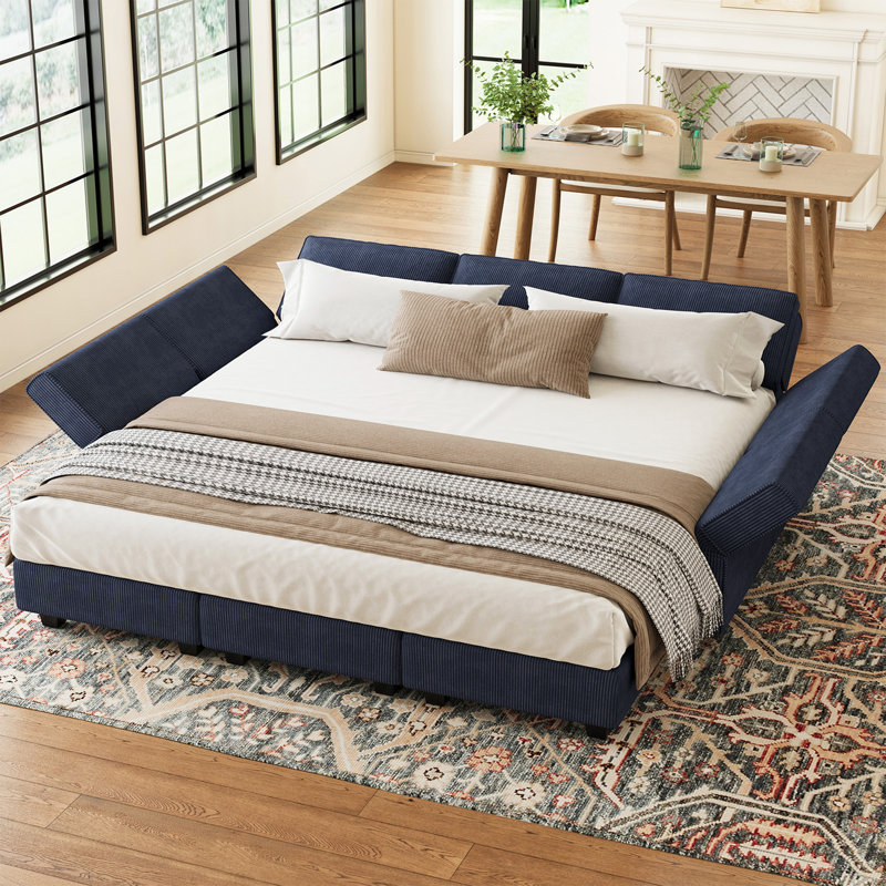 Neemi Upholstered Sectional, Blue Corduroy