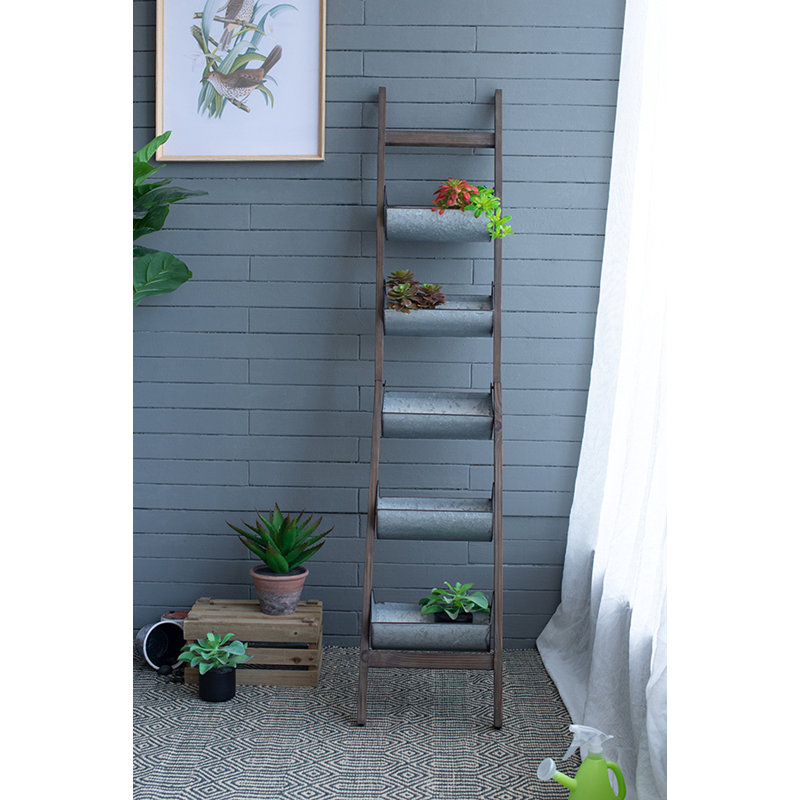 Pot à fleurs pliable en roseau et échelle en bois