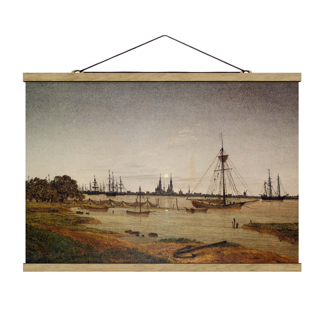 Stoffgemälde Hafen im Mondlicht von Caspar David Friedrich