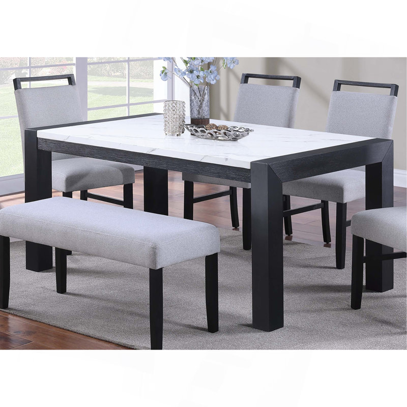 Table de salle à manger élégante en faux marbre 1pc avec pieds gris anthracite, Imitation marbre, Gris anthracite