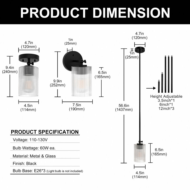Buster 1 - Light Matte Black Single Pendant(3-Pack)