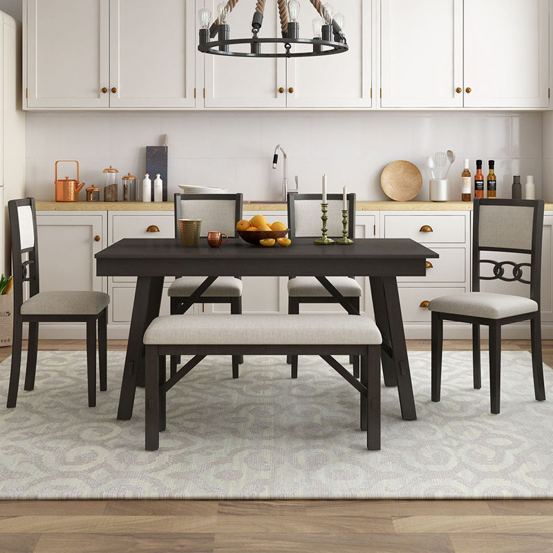 6 - Person Four Leg Dining Set, Espresso, Espresso/Gray, Espresso/Gray
