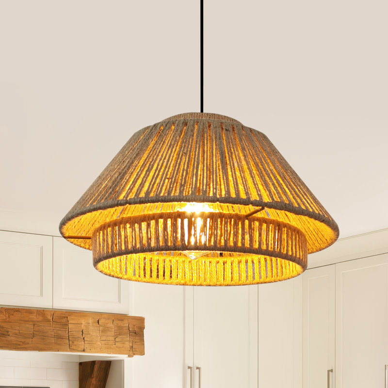 Luminaires de lustre en corde de chanvre tissés à la main à 2 niveaux Farmhouse, luminaires suspendus 1 lumière Boho
