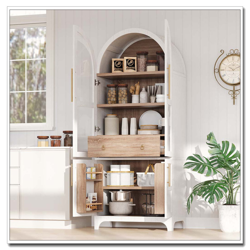 Grand garde-manger arqué 71 "avec tablettes de porte 71", Blanc