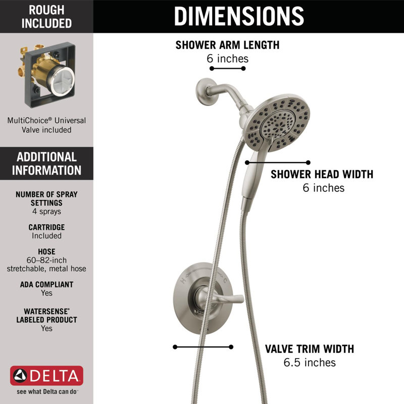 Arvo 14 Series Brushed Nickel Shower Faucet Set with In2ition 2-in-1 Dual Shower Head with HandHeld Spray Combo, Valve Trim Kit, SpotShield Stainless (Valve Included)