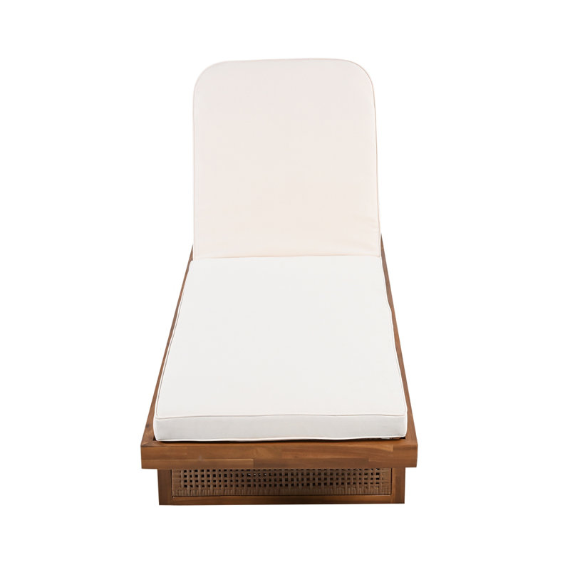 Méridienne d'extérieur - Design en bois d'acacia et en rotin PE avec coussin blanc