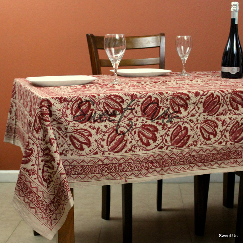 Nappe en coton à motif floral , Rectangle L 104 po x l 88 po, Rouge