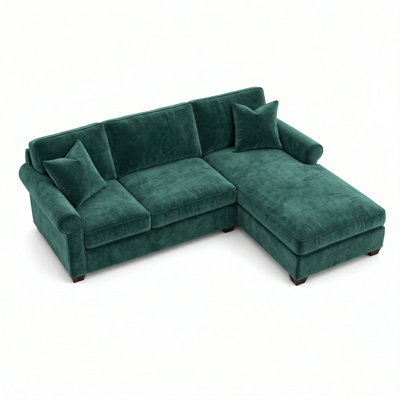 Irlanda Sectional – Made in USA, 5-Day Shipping, Custom Fabric Options, L-Shaped Sectional Wholesale Sectional Furniture - Velvet Antique Kelly Green - Forest Green
