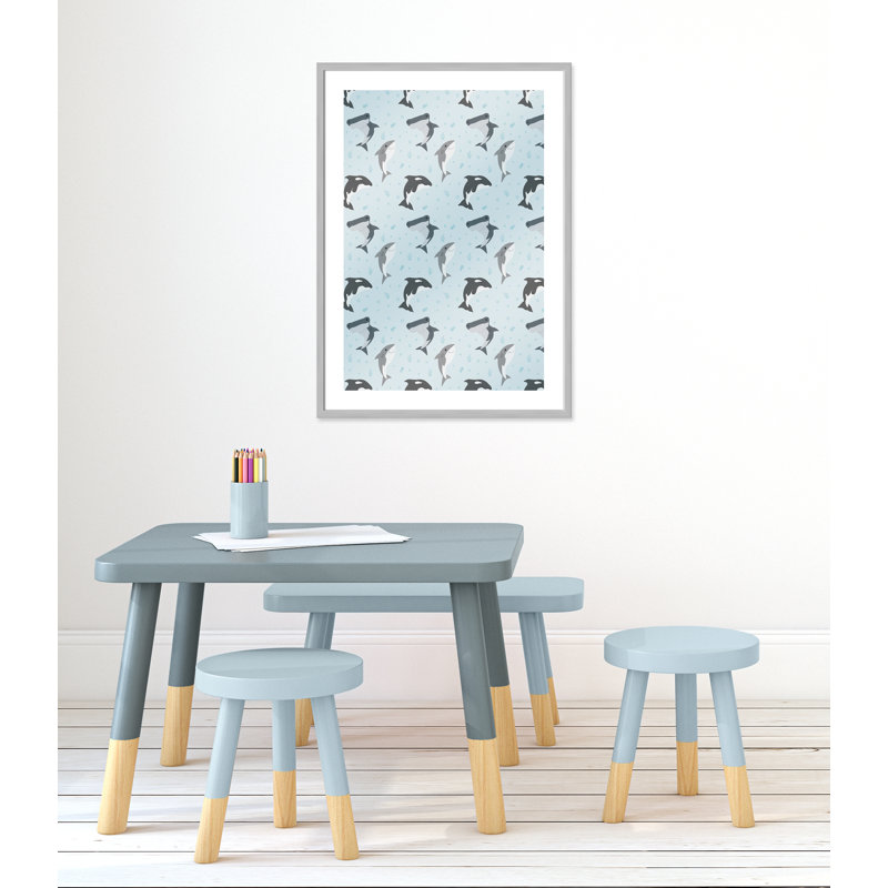 «Happy Fish», impression sur papier, H 24,5 po x l 20,5 po x P 1,18 po, Encadré de boîte argent