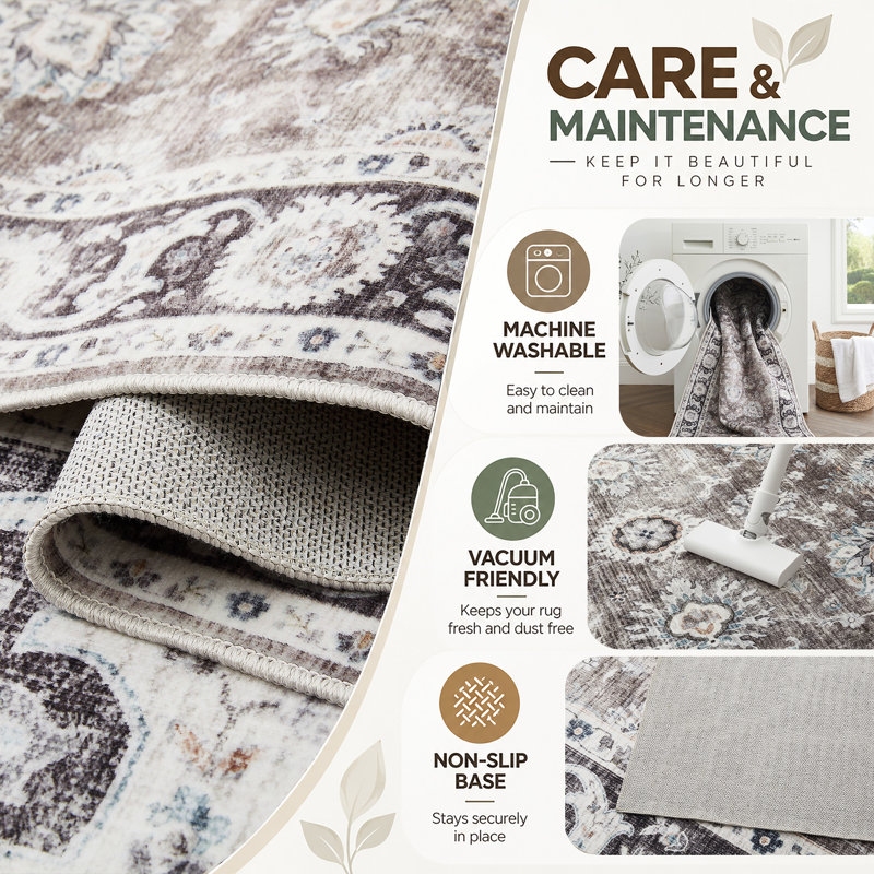 Rectangle Vintage Look Shaggy Indoor / Outdoor Washable Area Rug, Rectangle 80 x 150 cm