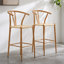 Ensemble de 2 chaises de comptoir de style Mid-Century avec sièges en corde tissée à la main