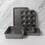 MasterClass 5pc including Roasting Pan, Baking Tray, 12 Hole Deep Pan, Square Pan, Loaf Pan