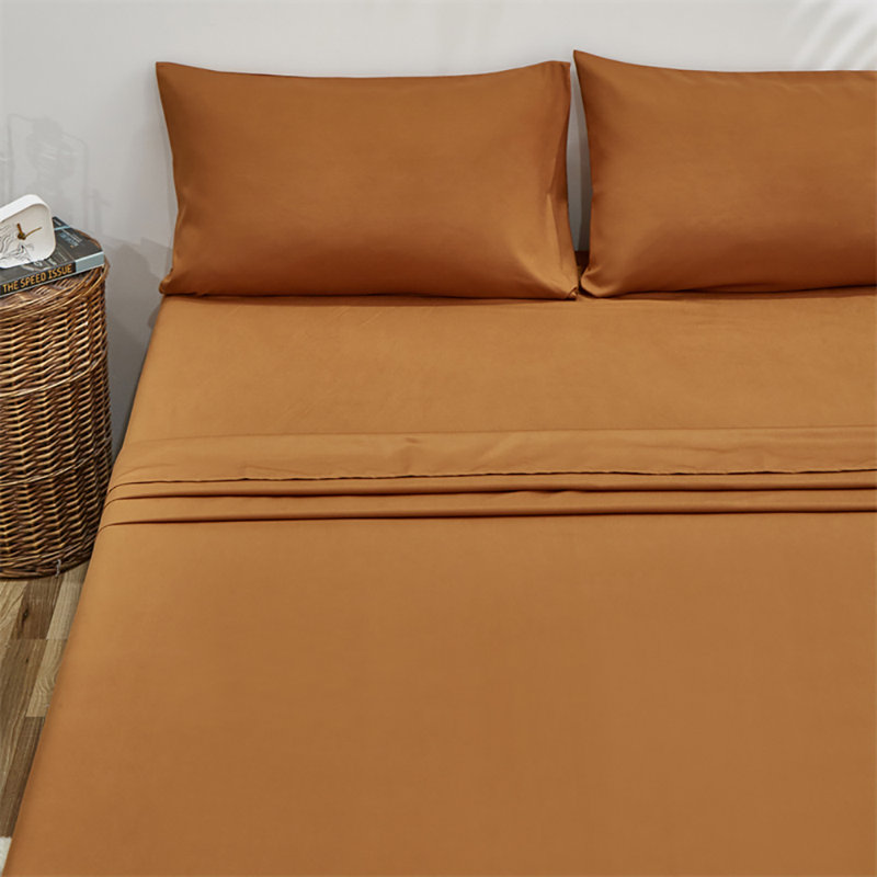 Solid Color Sheet Set 4 PCs Bedding Sheet Set 1 Fitted Sheet 1 Flat Sheet 2 Pillowcases, King Sheet Set with 2 Pillowcases