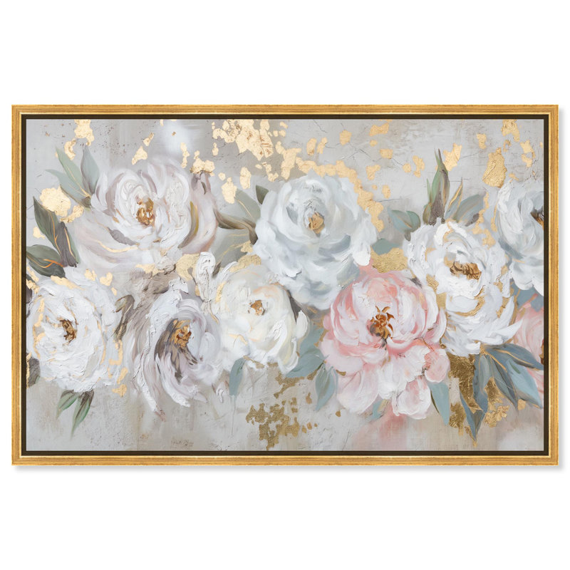 Art, art floral sur toile, Cadre flottant doré, H 17 po x l 25 po