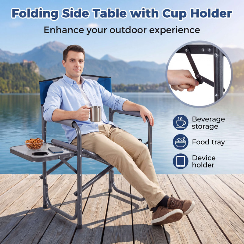 Folding Camping Chair Lightweight Portable Directors Chair with  Cup Holder- Blue, Blue