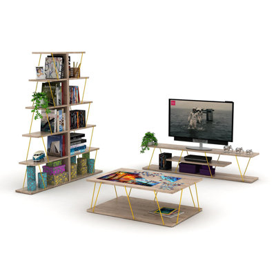 Furnishome Store Tars Mid Century Modern Tv Stand 4 Shelves Open Storage Metal Cords Entertainment Centre 56 Inch Low Tv Unit, White/Chrome