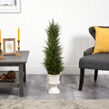 39In. Cypress Artificial Tree In White Urn UV Resistant (Indoor/Outdoor)