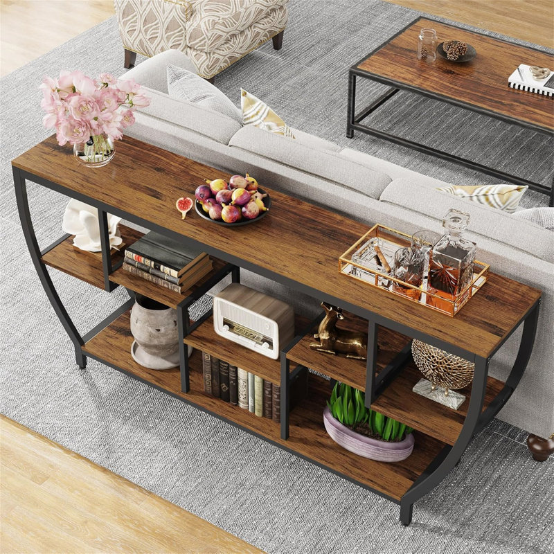 Console industrielle 70,9 po avec tablettes de rangement à 7 niveaux