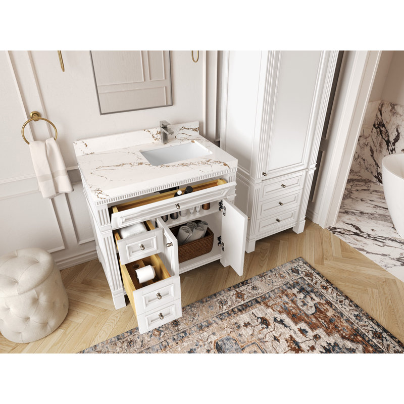 Paris White Freestanding Bathroom Vanity with Quartz Top