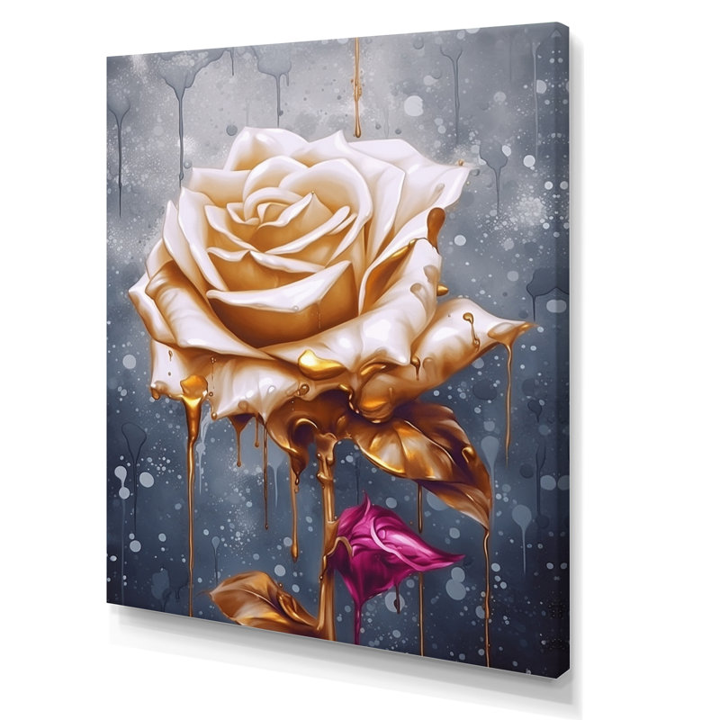 «Gold Cream Rose Reverie» sur toile, Toile tendue, H 32 po x l 16 po x P 1 po