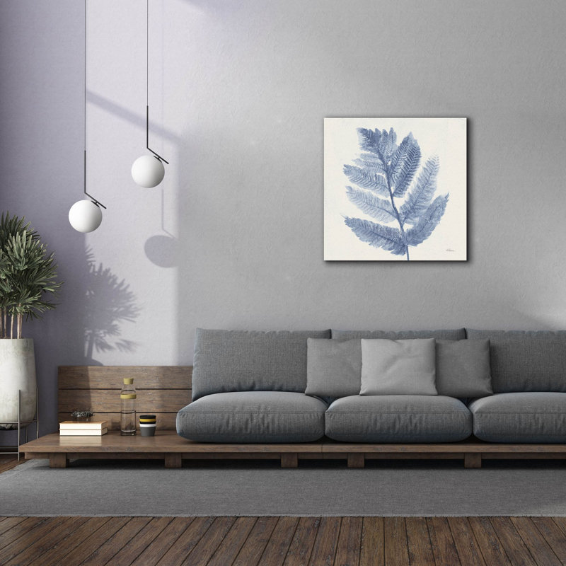 «Forest Ferns I Blue» par Albena Hristova, art mural sur toile, 37 po x 37 po