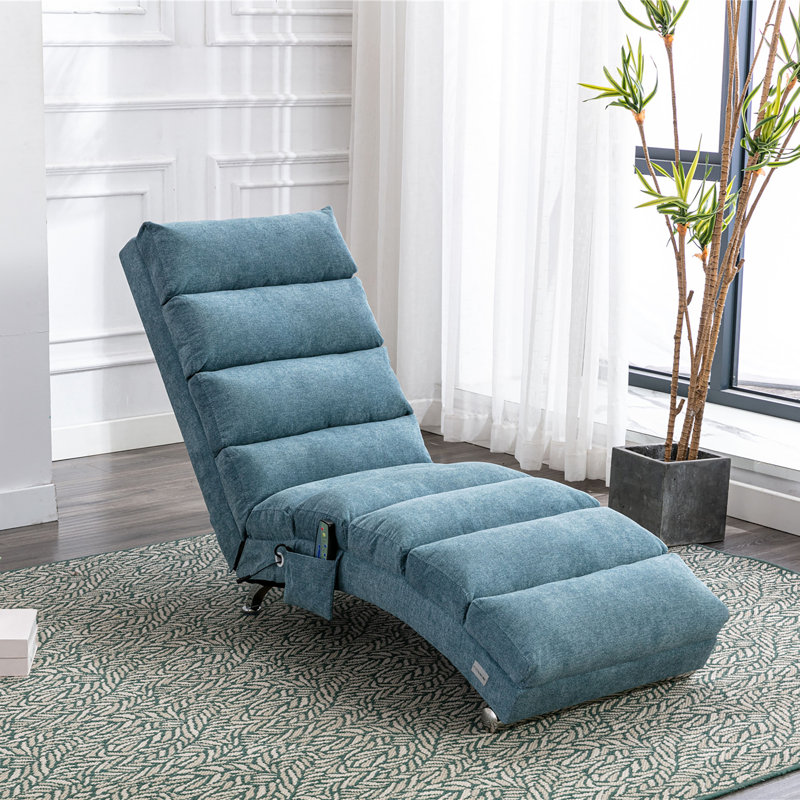  Linen Massage Chaise Lounge Indoor with Remote Control Ergonomic Electric Massage Long Lounger with 5 Modes, Blue