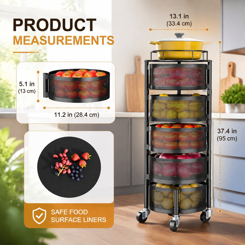Panier à fruits et légumes à 5 niveaux avec roues pivotantes