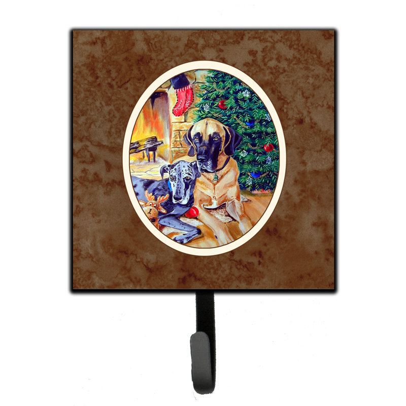 Pelin Metal Wall Organizer with Key Hooks, Brown/Green/Red, Fawn And Blue Great Dane