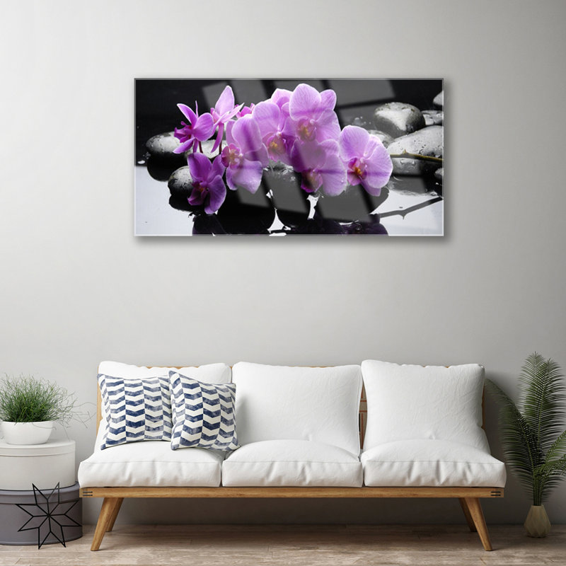 Flower Stones Floral 1 Piece Wall Art on Glass