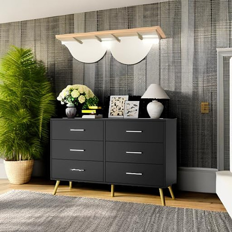 Commode 6 tiroirs, grande commode de rangement avec tiroirs, grande armoire de rangement, commode moderne pour chambre à coucher, salon, véranda, noir