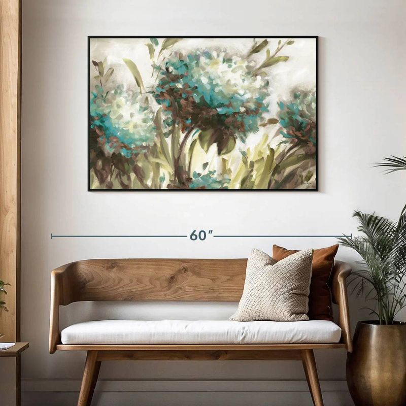 Hortensia champ neutre, 46 po x 31 po, Cadre flottant noir