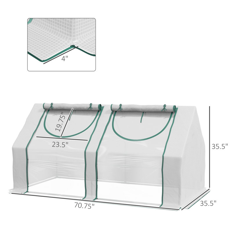 Serre portative 6 pi x 3 pi x 3 pi Outsunny, serre de jardin avec 2 housses en plastique / polyuréthane, structure en acier et 2 fenêtres à enroulement, transparent