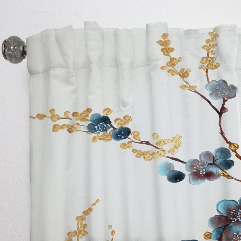 Blue Cherry Blossom Branch V - Rideau moderne - Velours obscurcissant - 1 panneau, L 52 po x L 120 po