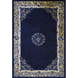 1900s Wool Rectangle Antique Blue Chinese - Peking Hallway Runner Knotted Rug