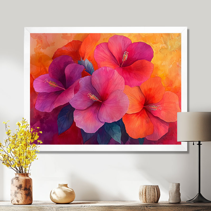 Hibiscus Vivid Hues, H 30 po x l 40 po, Reproduction encadrée d'une seule photo, Blanc