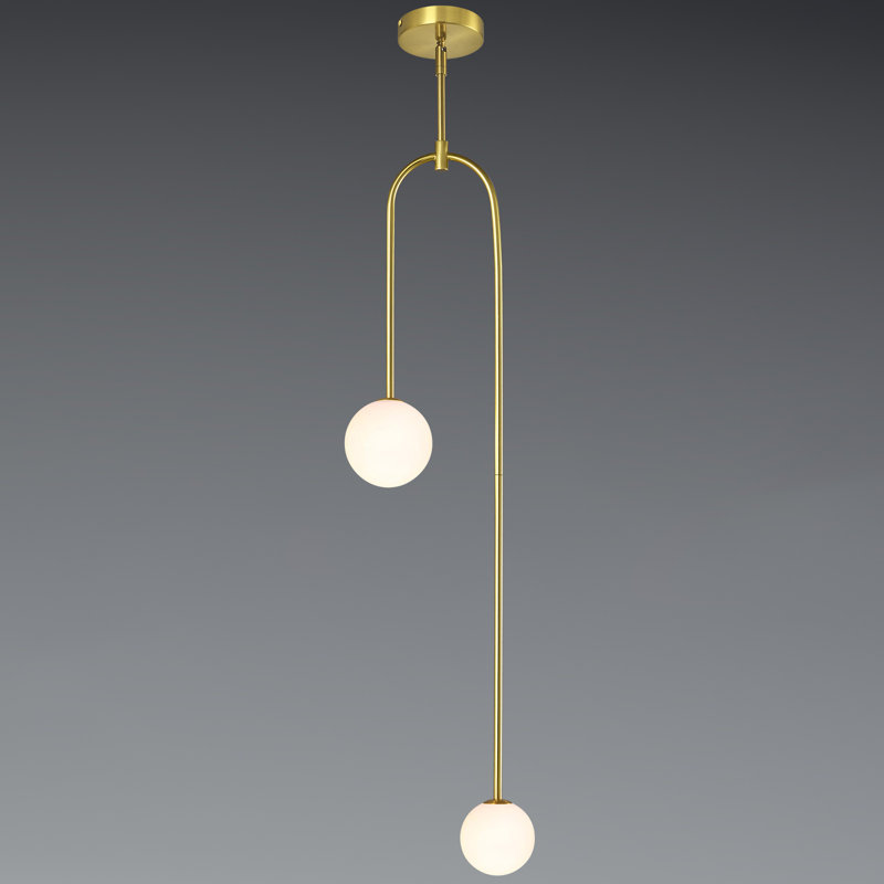 Luminaire suspendu moderne en verre de lait 2 lumières Mid Century Century, Doré