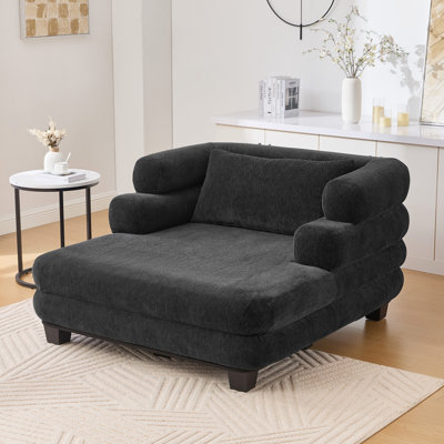 Canapé-lit rembourré surdimensionné en chenille de 52,4 po avec méridienne profonde et accoudoirs superposés pour salon ou chambre à coucher
