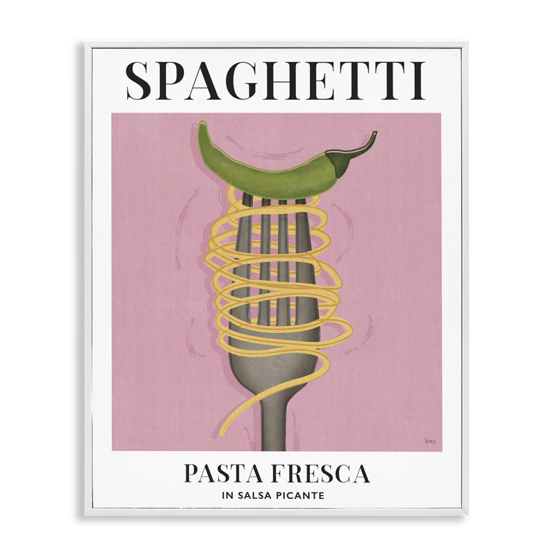 Spaghetti rétro sur fourche, estampe numérique, conception par Véronique Charron, H 30 po x l 24 po