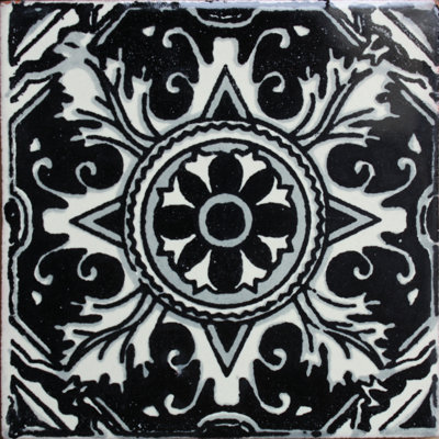 4.2" x 4.2" 9pcs TalaMex Black Romalio Mexican Clay Tile Handmade Talavera Backsplash Mosaic