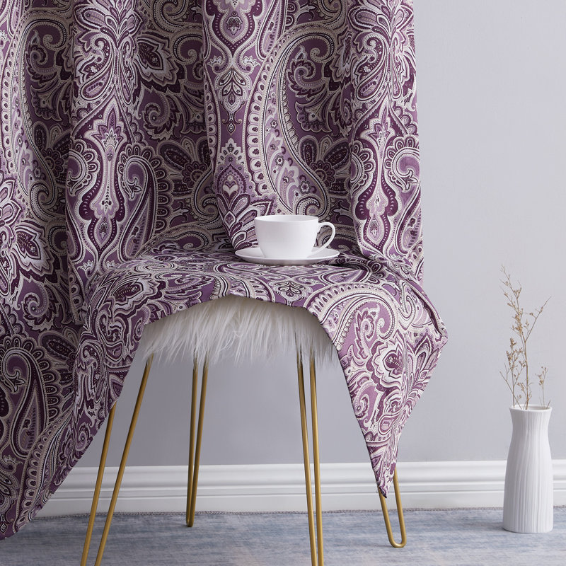 Annabel Paisley Room Darkening Thermal Grommet Curtain Panels Set for Living Room, 50" W x 63" L, Merlot