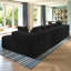 Canapé modulaire en forme de U 130 po - Canapé 4 places en velours côtelé avec méridienne réversible, tissu rayé noir ou gris, aucun assemblage requis-2121389153